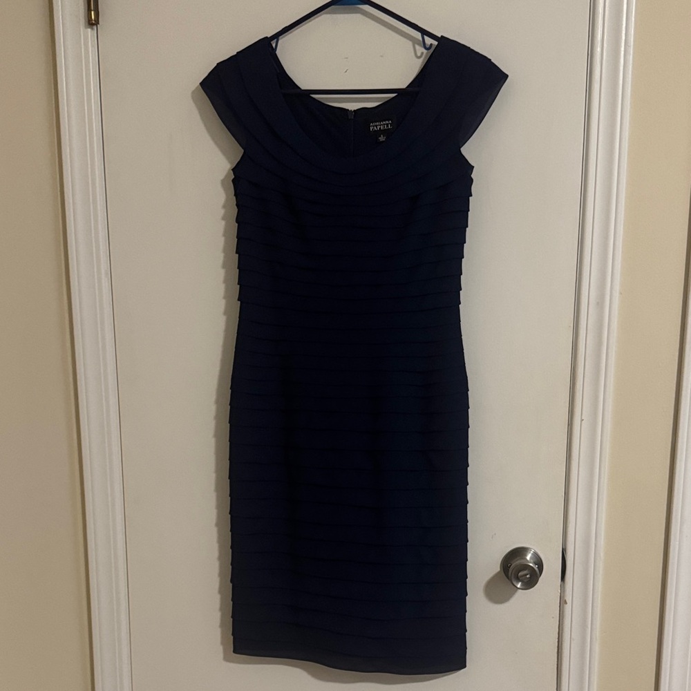 Adrianna Papell Navy Layered Midi Dress